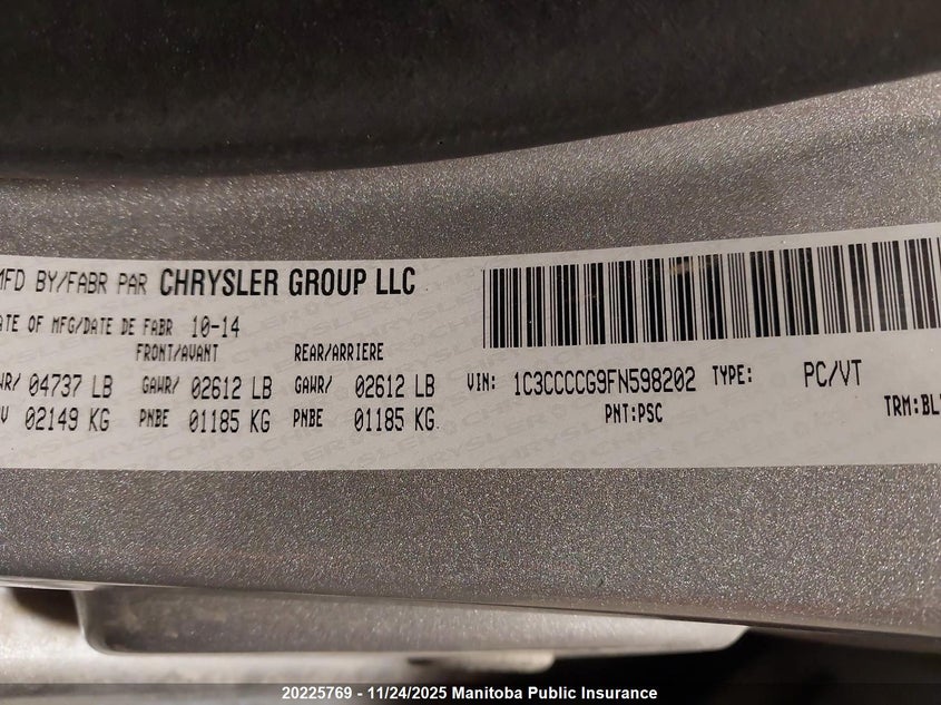 2015 Chrysler 200 C V6 VIN: 1C3CCCCG9FN598202 Lot: 20225769