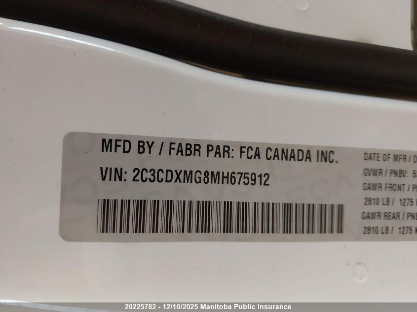 2021 Dodge Charger Gt VIN: 2C3CDXMG8MH675912 Lot: 20225782