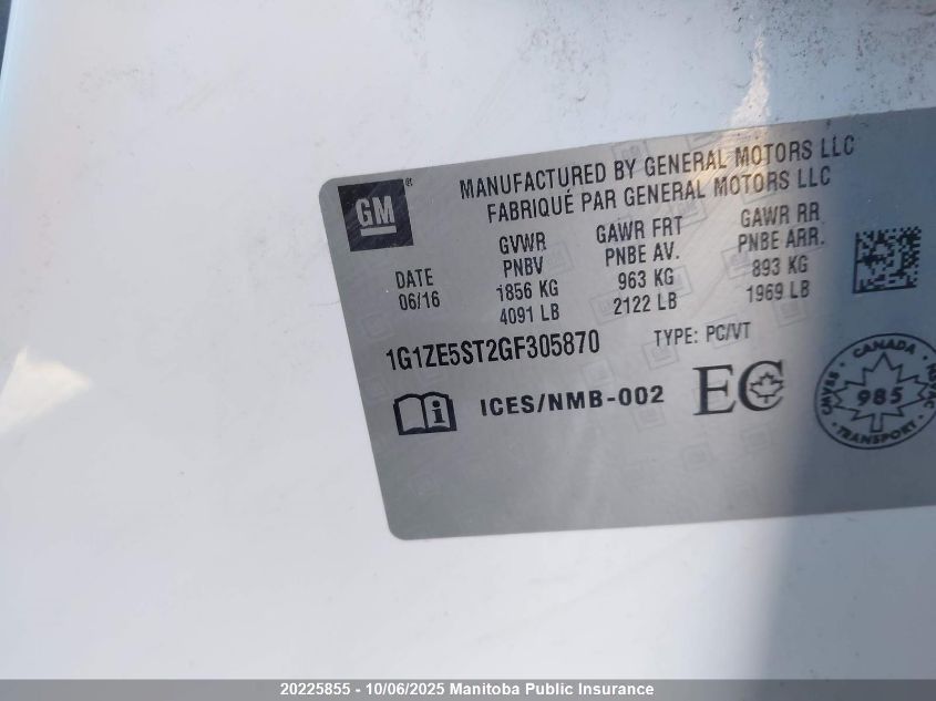 2016 Chevrolet Malibu Lt VIN: 1G1ZE5ST2GF305870 Lot: 20225855
