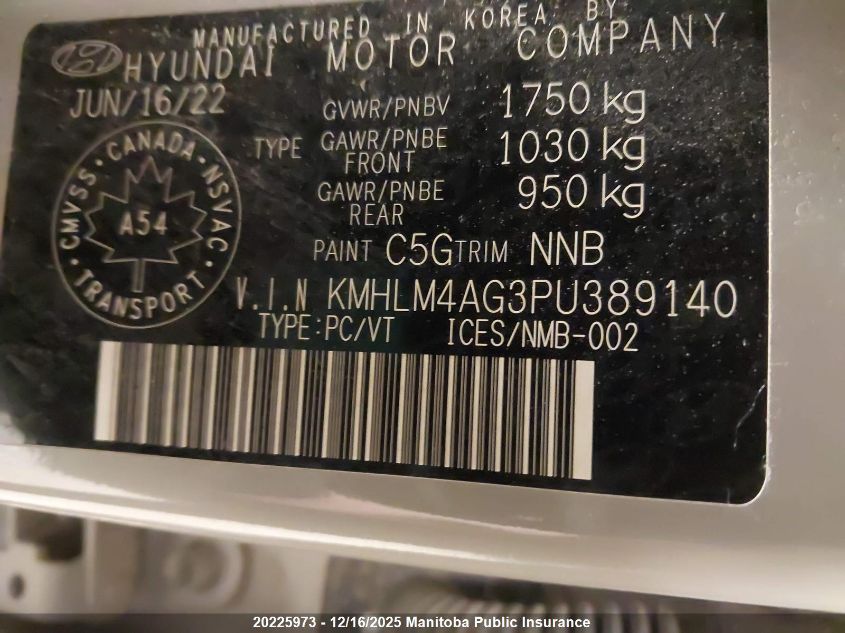 2023 Hyundai Elantra Essential VIN: KMHLM4AG3PU389140 Lot: 20225973