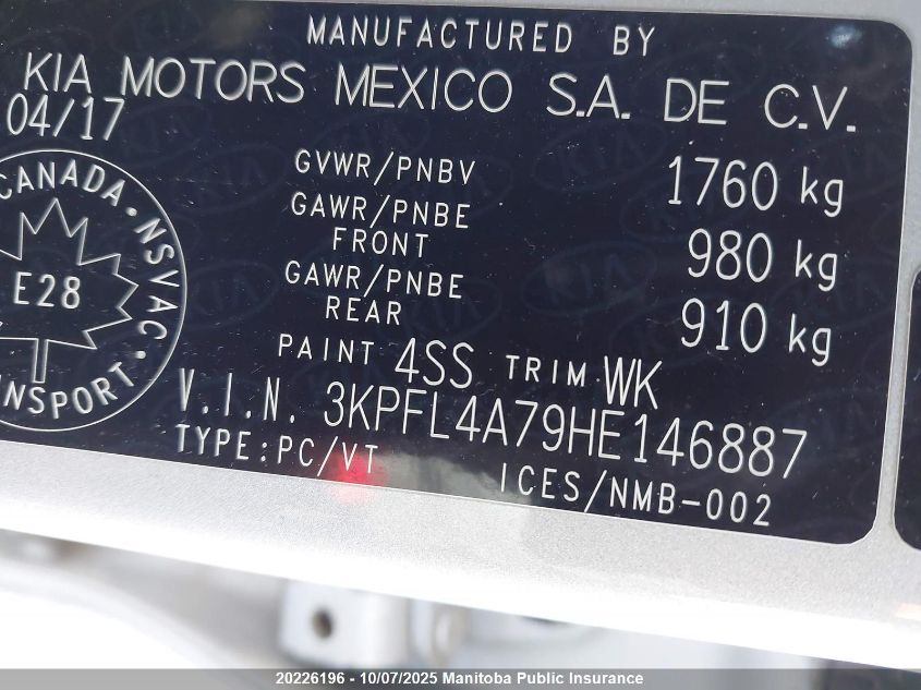 2017 Kia Forte Lx VIN: 3KPFL4A79HE146887 Lot: 20226196