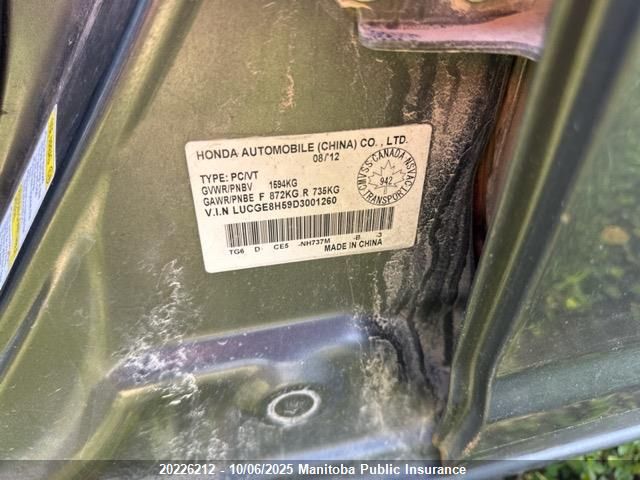 2013 Honda Fit Lx VIN: LUCGE8H59D3001260 Lot: 20226212