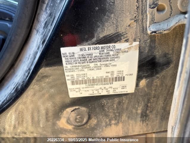 2009 Lincoln Mks VIN: 1LNHM94R59G600789 Lot: 20226334