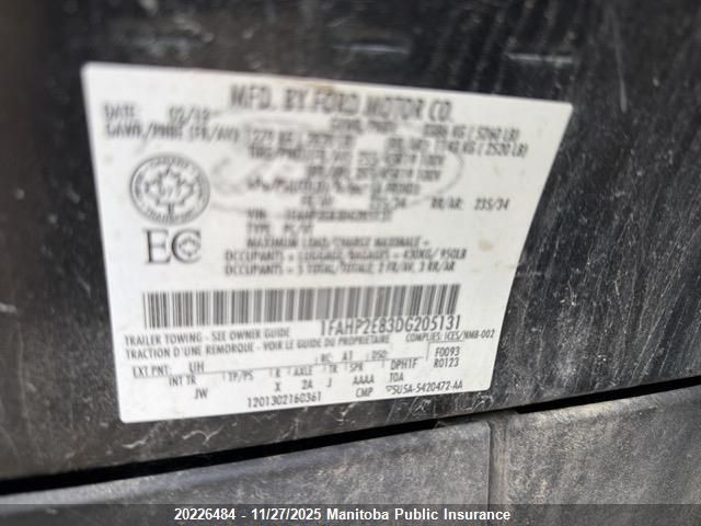 2013 Ford Taurus Sel VIN: 1FAHP2E83DG205131 Lot: 20226484