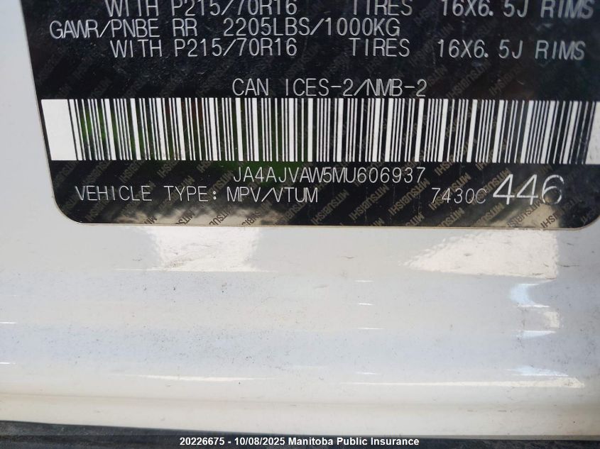 2021 Mitsubishi Rvr Se VIN: JA4AJVAW5MU606937 Lot: 20226675