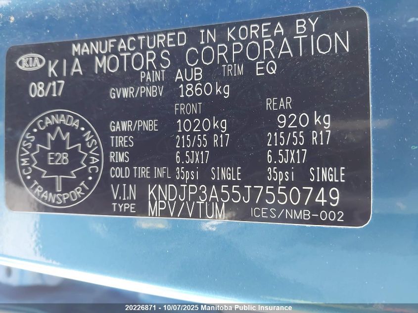 2018 Kia Soul Ex VIN: KNDJP3A55J7550749 Lot: 20226871