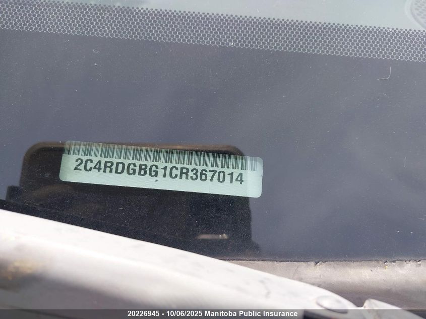 2012 Dodge Grand Caravan Sxt VIN: 2C4RDGBG1CR367014 Lot: 20226945