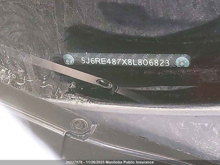 2008 Honda Cr-V Ex VIN: 5J6RE487X8L806823 Lot: 20227078