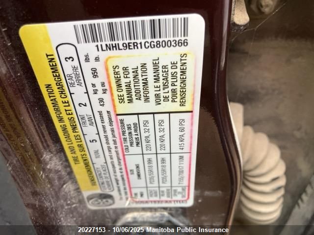 2012 Lincoln Mks VIN: 1LNHL9ER1CG800366 Lot: 20227153