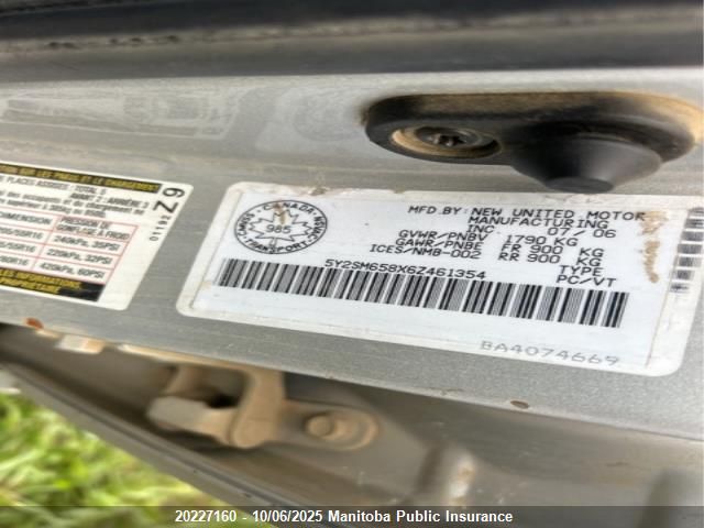 2006 Pontiac Vibe VIN: 5Y2SM658X6Z461354 Lot: 20227160