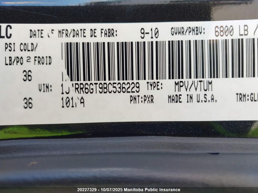 2011 Jeep Grand Cherokee Overland VIN: 1J4RR6GT9BC536229 Lot: 20227329