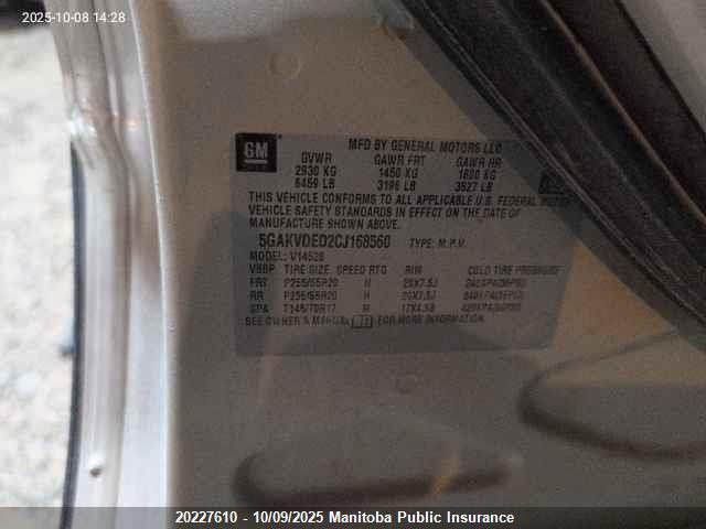 2012 Buick Enclave Cxl VIN: 5GAKVDED2CJ168560 Lot: 20227610