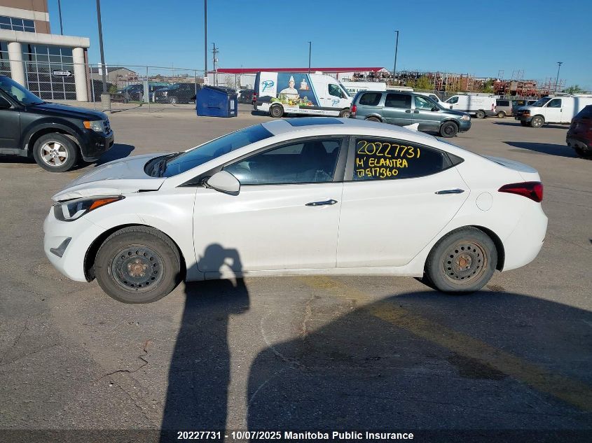 2014 Hyundai Elantra Gl VIN: 5NPDH4AE8EH517360 Lot: 20227731