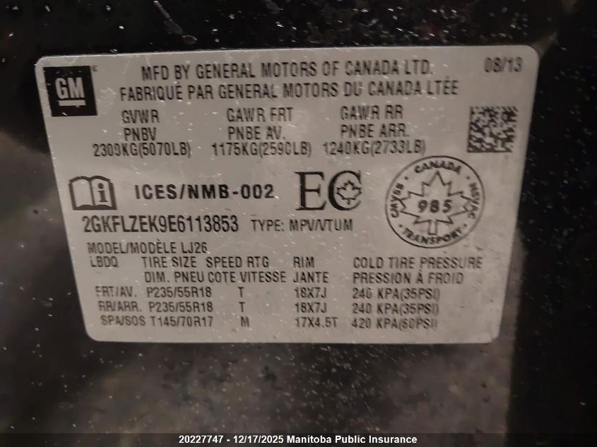 2014 GMC Terrain Denali VIN: 2GKFLZEK9E6113853 Lot: 20227747