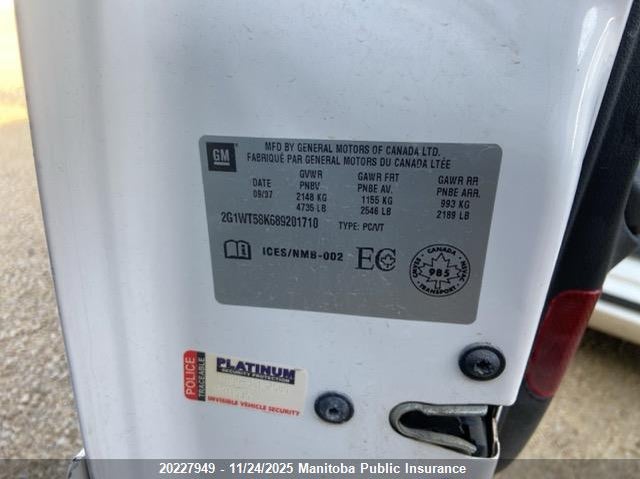 2008 Chevrolet Impala Lt V6 VIN: 2G1WT58K689201710 Lot: 20227949