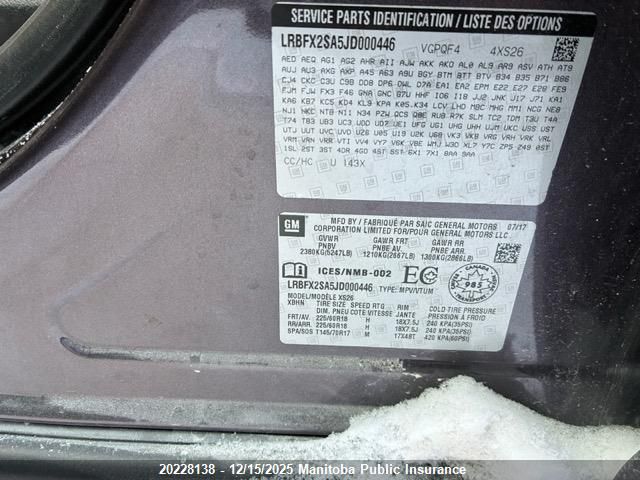 2018 Buick Envision VIN: LRBFX2SA5JD000446 Lot: 20228138