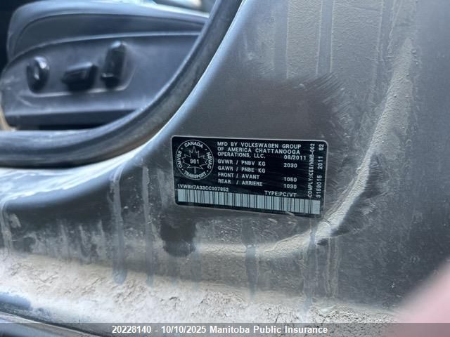 2012 Volkswagen Passat Se VIN: 1VWBH7A33CC007852 Lot: 20228140