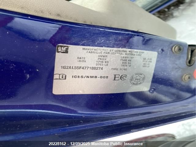 2007 Pontiac G5 VIN: 1G2AL55F477188274 Lot: 20228162