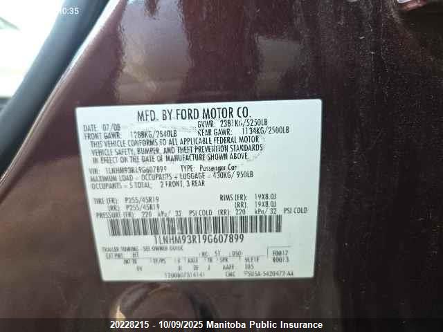 2009 Lincoln Mks VIN: 1LNHM93R19G607899 Lot: 20228215