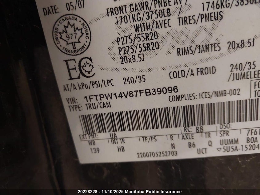 1FTPW14V87FB39096 2007 FORD F-150 photo no. 9