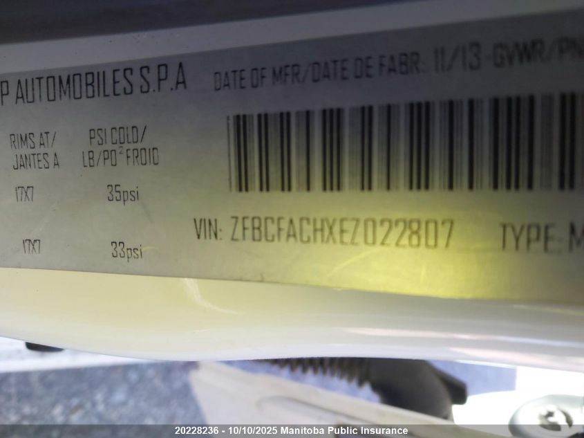 2014 Fiat 500L Lounge VIN: ZFBCFACHXEZ022807 Lot: 20228236