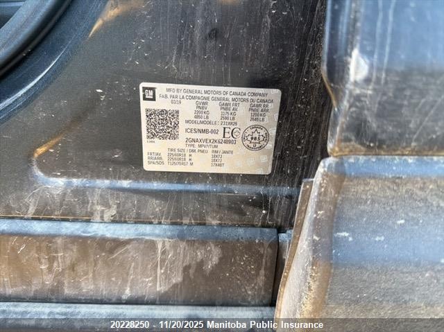 2019 Chevrolet Equinox Lt 2.0T VIN: 2GNAXVEX2K6248903 Lot: 20228250