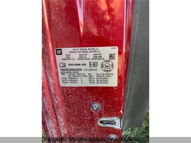 2011 Chevrolet Traverse Lt VIN: 1GNKRGED6BJ250530 Lot: 20228430