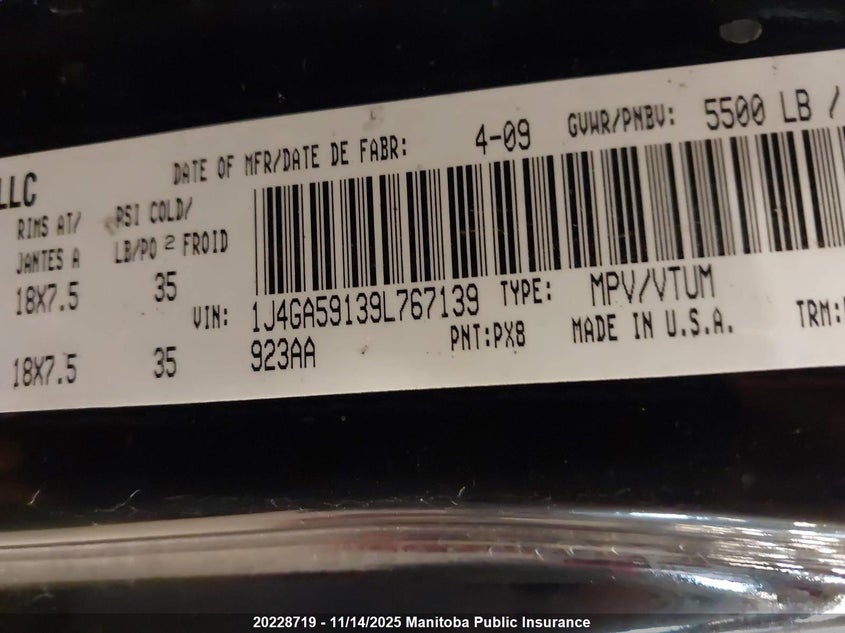 2009 Jeep Wrangler Unlimited Sahara VIN: 1J4GA59139L767139 Lot: 20228719