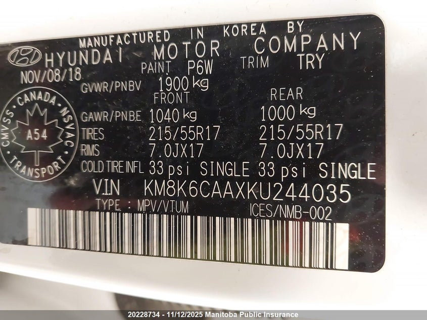 2019 Hyundai Kona Luxury VIN: KM8K6CAAXKU244035 Lot: 20228734