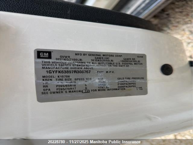 2007 Cadillac Escalade VIN: 1GYFK63897R306767 Lot: 20228780