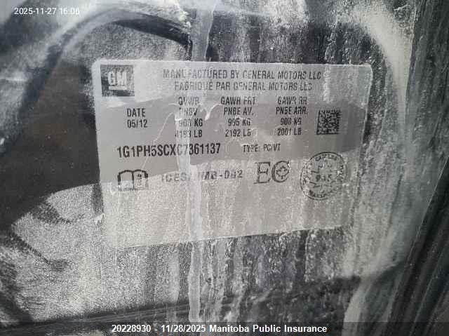 1G1PH5SCXC7361137 2012 CHEVROLET  photo no. 9