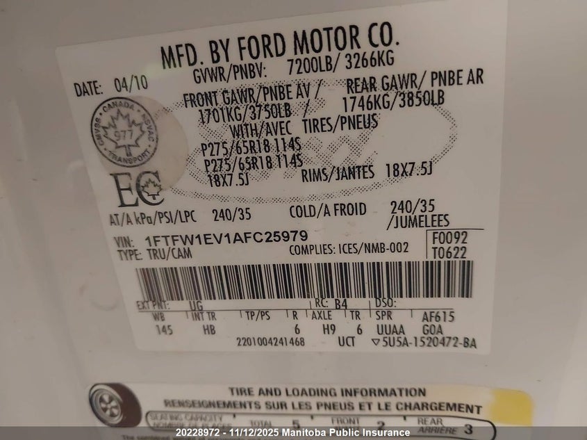 1FTFW1EV1AFC25979 2010 FORD F-150 photo no. 9