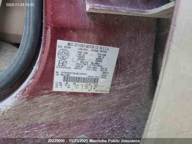 2004 Ford F250 Sd Lariat Crew Cab VIN: 1FTNW21P64EC39945 Lot: 20229000