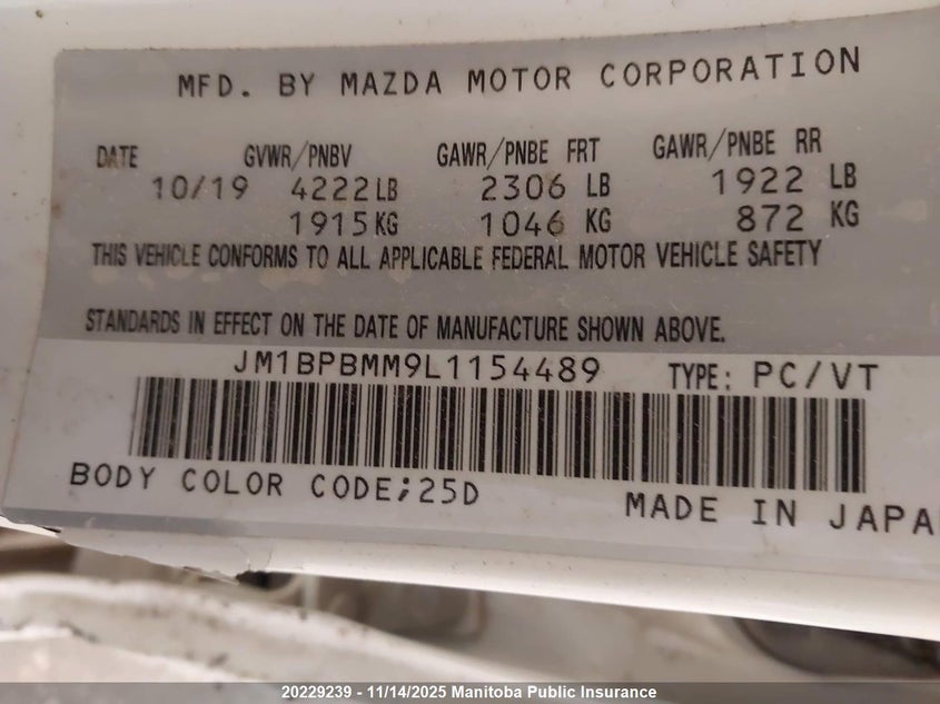 2020 Mazda Mazda3 Sport Gt I-Activ VIN: JM1BPBMM9L1154489 Lot: 20229239