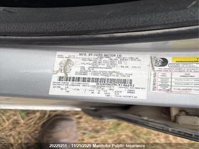 2012 Ford Fusion Sel VIN: 3FAHP0HA9CR146693 Lot: 20229251