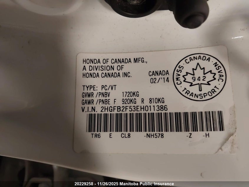 2014 Honda Civic Ex VIN: 2HGFB2F53EH011386 Lot: 20229258