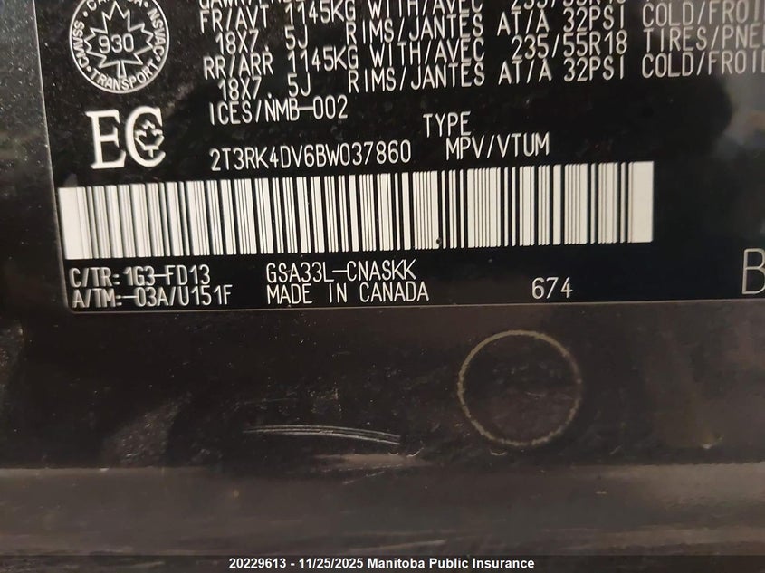 2011 Toyota Rav4 Sport V6 VIN: 2T3RK4DV6BW037860 Lot: 20229613