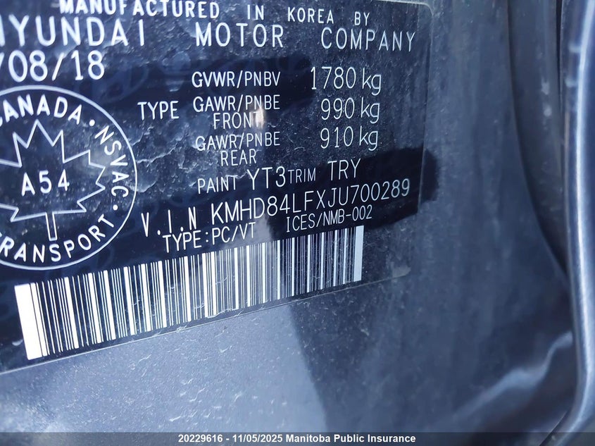 KMHD84LFXJU700289 2018 HYUNDAI ELANTRA photo no. 9