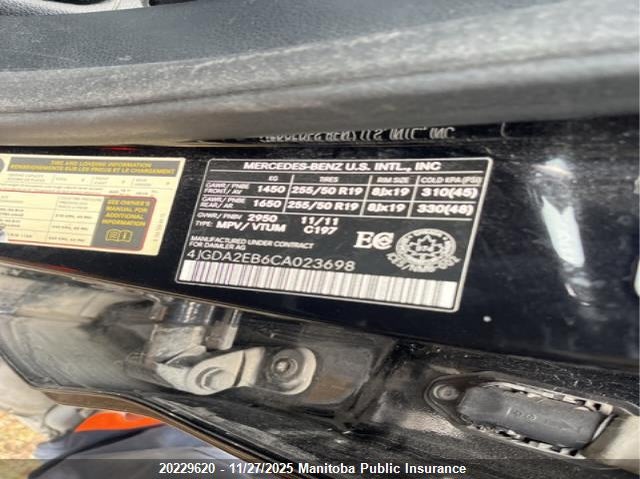 2012 Mercedes Benz Ml350 Bluetec VIN: 4JGDA2EB6CA023698 Lot: 20229620