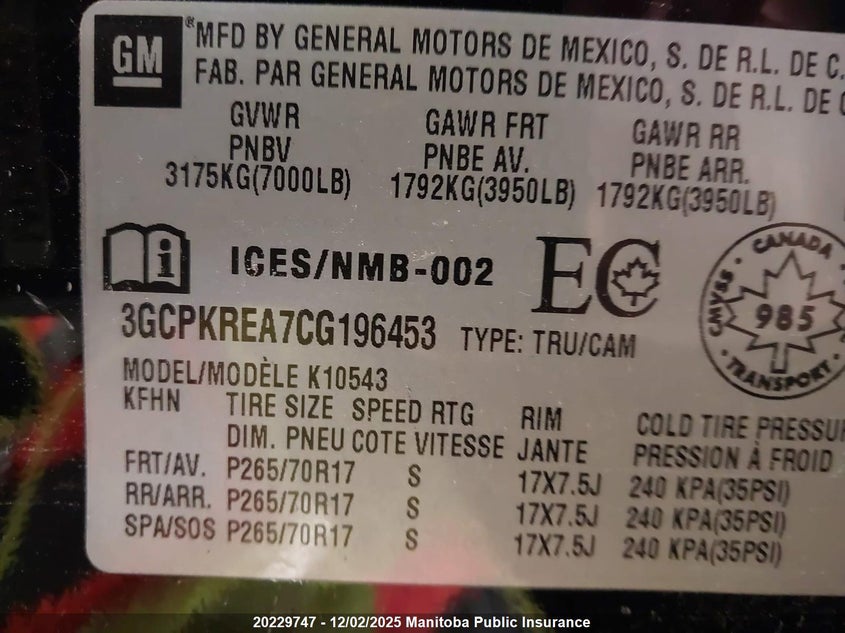 2012 Chevrolet Silverado 1500 Ls Crew Cab VIN: 3GCPKREA7CG196453 Lot: 20229747