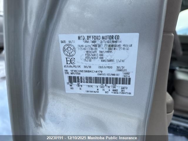 2011 Ford Escape Limited V6 VIN: 1FMCU9EG6BKC14179 Lot: 20230191