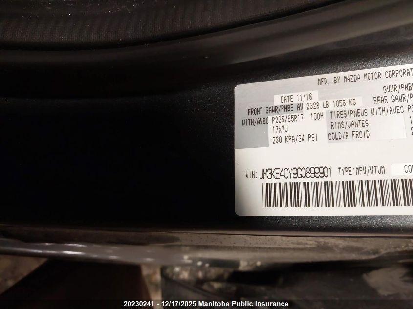2016 Mazda Cx-5 Gs VIN: JM3KE4CY9G0899901 Lot: 20230241