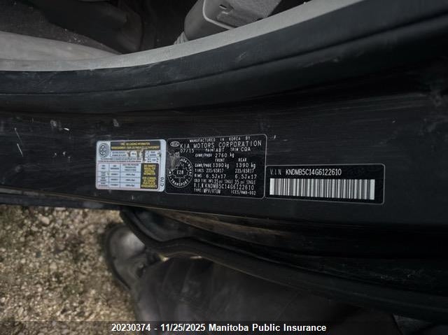 2016 Kia Sedona Lx VIN: KNDMB5C14G6122610 Lot: 20230374