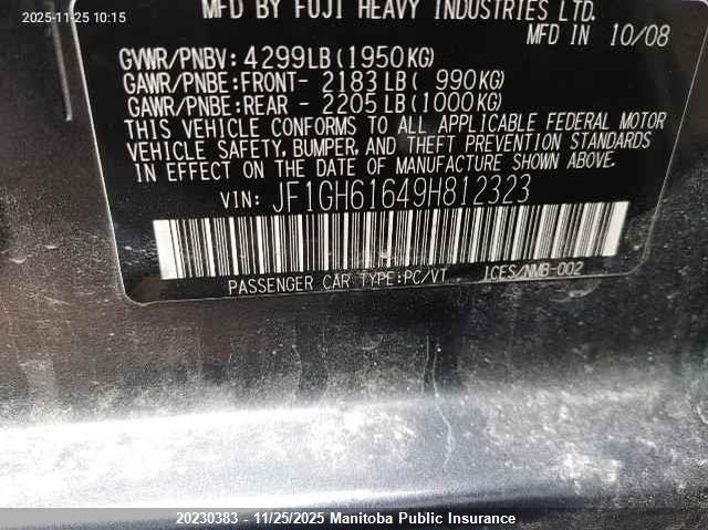 2009 Subaru Impreza 2.5I VIN: JF1GH61649H812323 Lot: 20230383