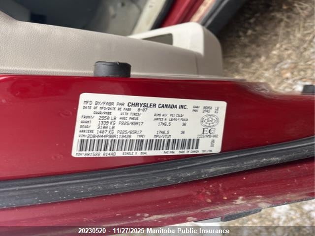 2008 Dodge Grand Caravan Sxt VIN: 2D8HN44P98R119428 Lot: 20230520