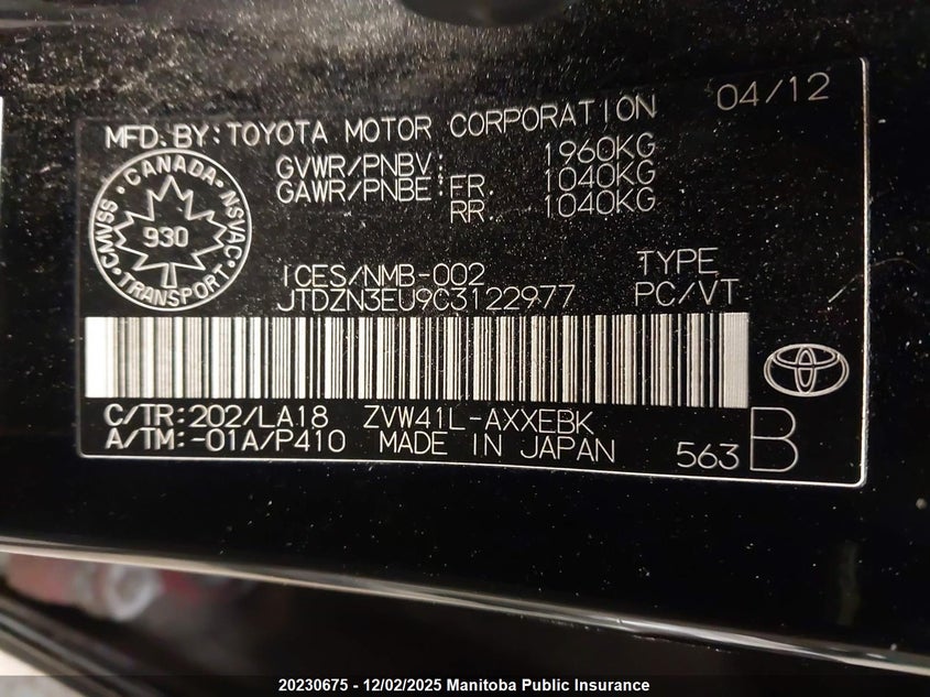 JTDZN3EU9C3122977 2012 TOYOTA PRIUS V (+) photo no. 9