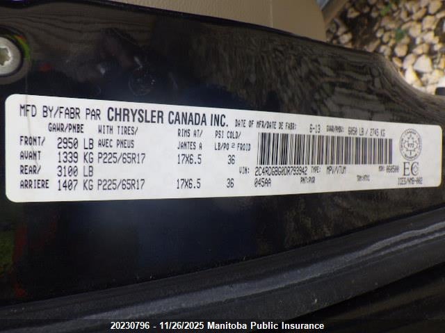 2013 Dodge Grand Caravan Se VIN: 2C4RDGBG0DR793942 Lot: 20230796