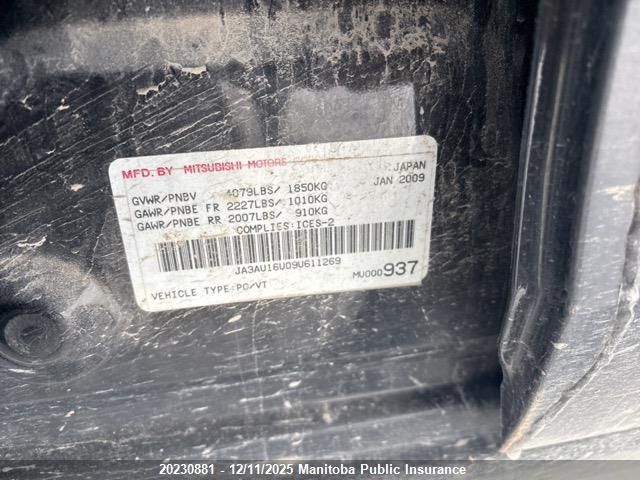 2009 Mitsubishi Lancer De VIN: JA3AU16U09U611269 Lot: 20230881