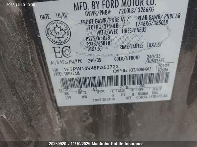 1FTPW14V48FA53723 2008 FORD  photo no. 9