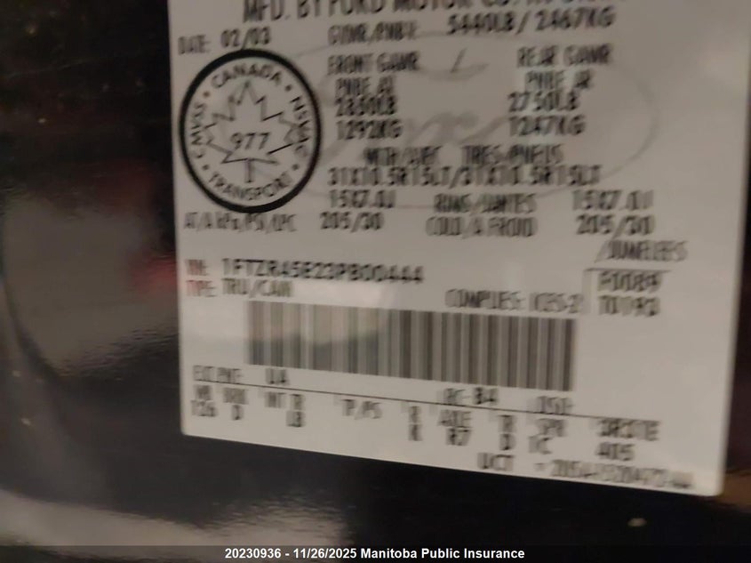 2003 Ford Ranger Supercab VIN: 1FTZR45E23PB00444 Lot: 20230936